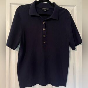 Ann Taylor Navy Blue Ribbed Polo Shirt